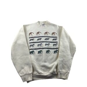 Vintage 90s Safari‎ Animal Sweatshirt Crewneck Zebra Cheetah Giraffe Adult Large